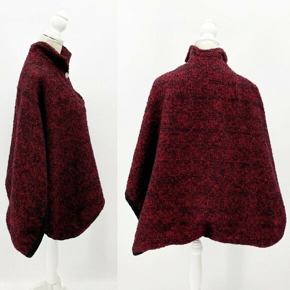 Flamstead of Vermont Vintage Red & Black Wool Poncho Cape Jacket - Picture 2 of 10